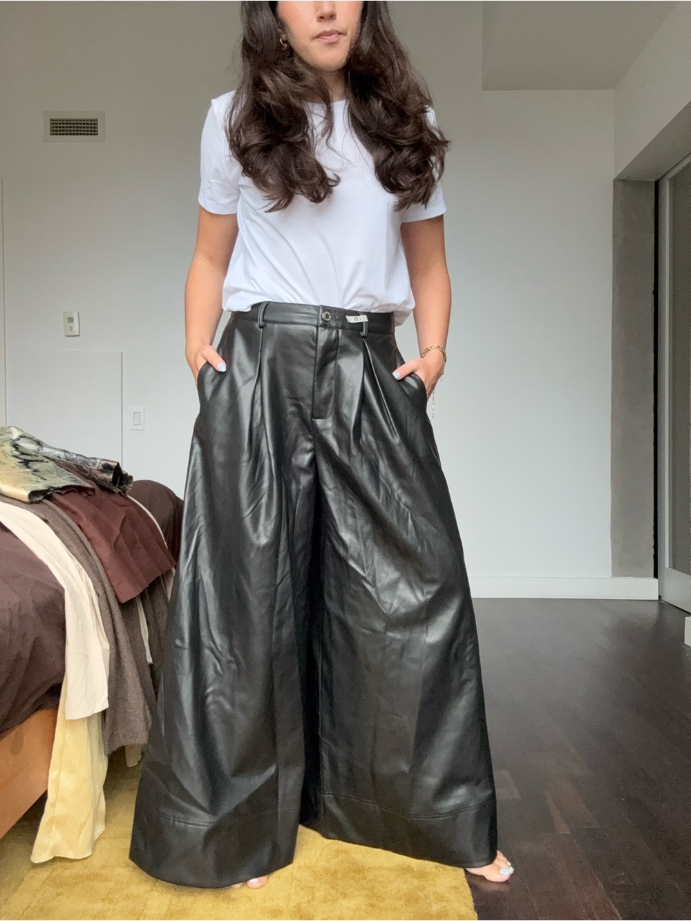 WeWoreWhat Wide-Leg Faux Leather Pants in Black NWT Size 28